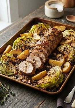 Sheet Pan Pork Tenderloin Apples Cabbage