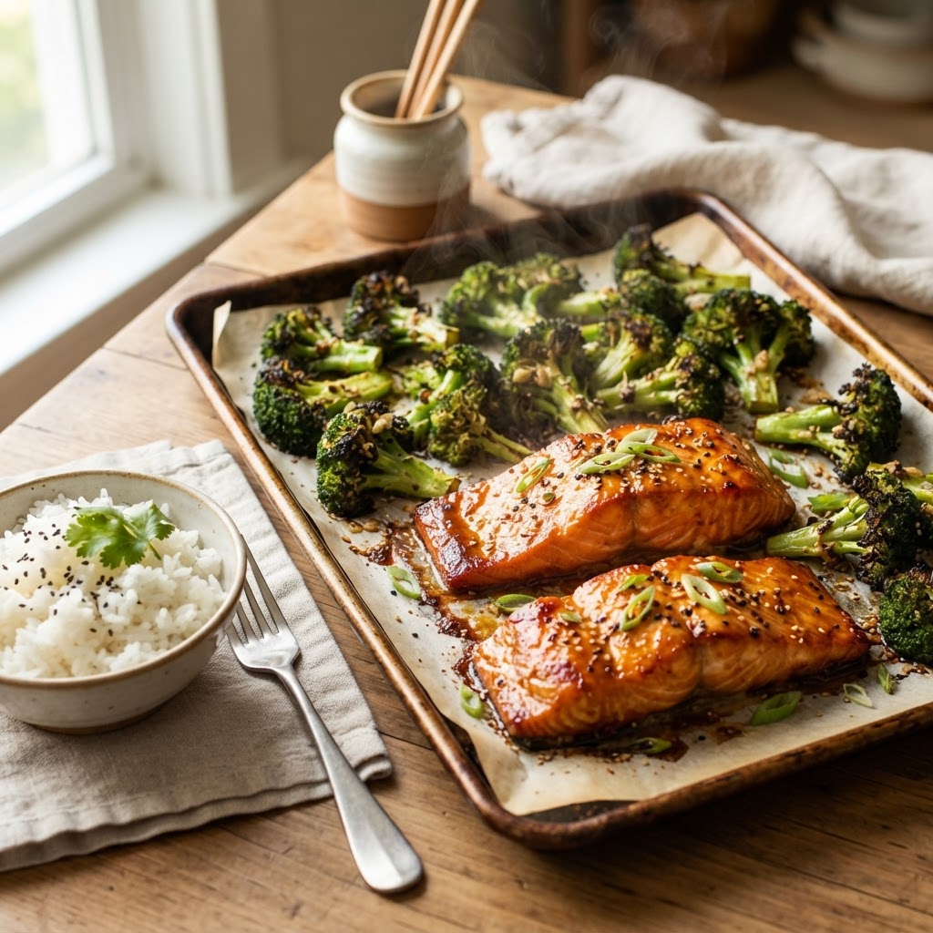 Sheet Pan Miso Salmon and Broccoli