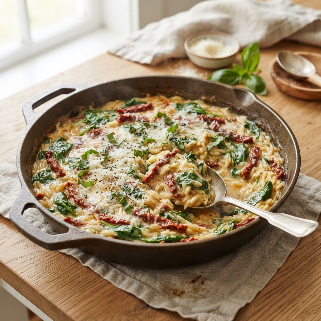 One Pot Creamy Tuscan Orzo