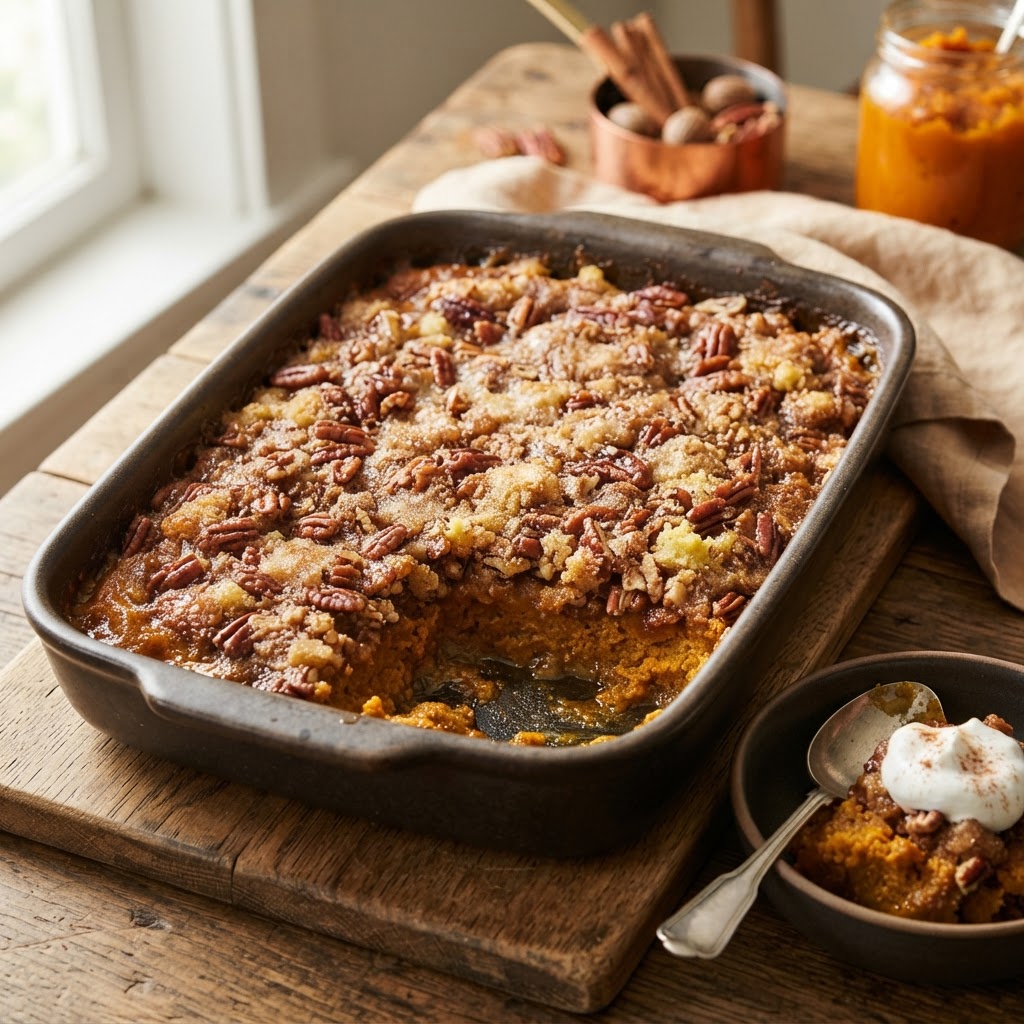 Pumpkin Dump Cake with Pecan Topping