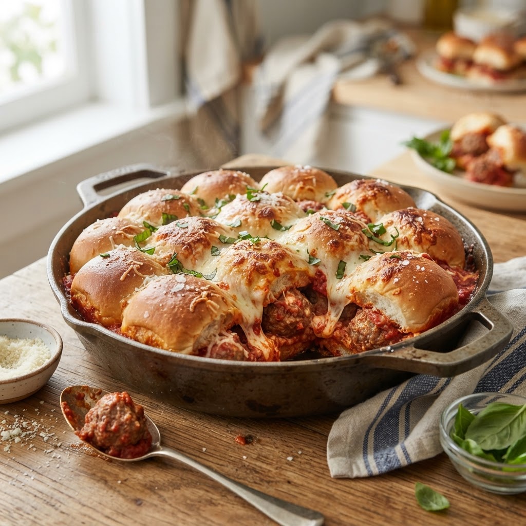 Baked Meatball Parmesan Sliders