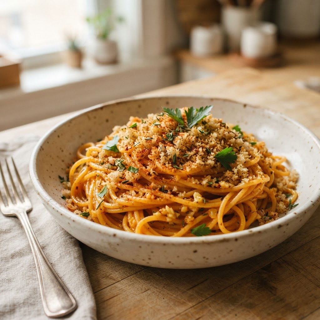 Smoked Paprika Garlic Butter Pasta with Breadcrumbs