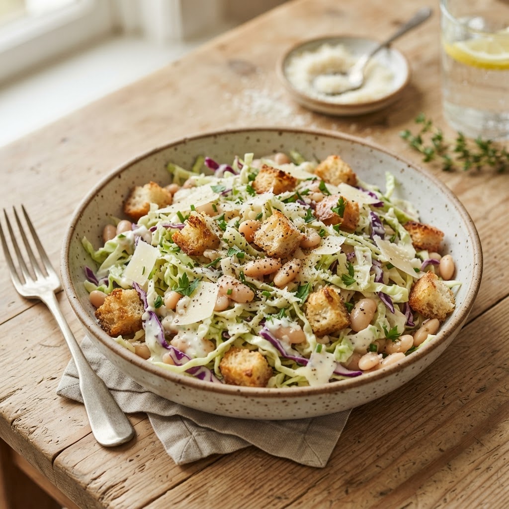 Cabbage and White Bean Caesar Salad