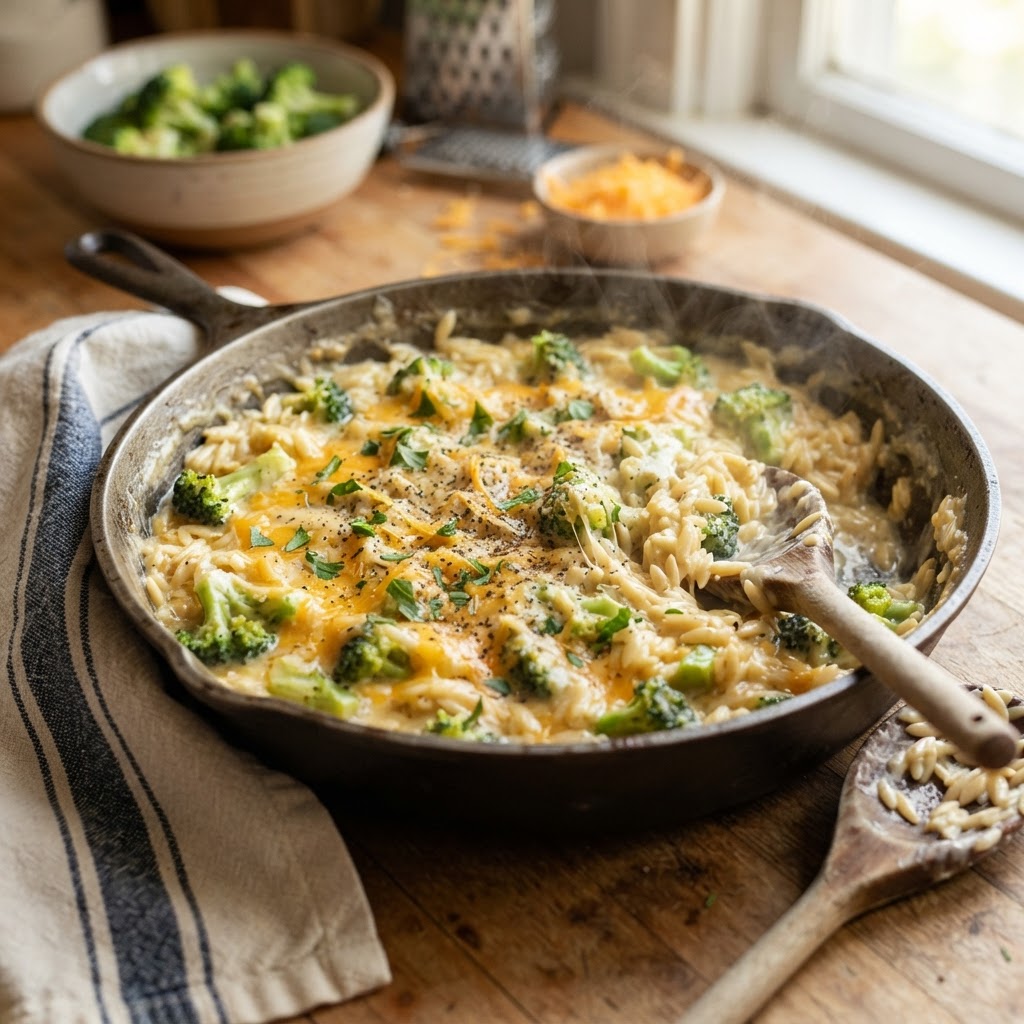 Broccoli Cheddar Orzo