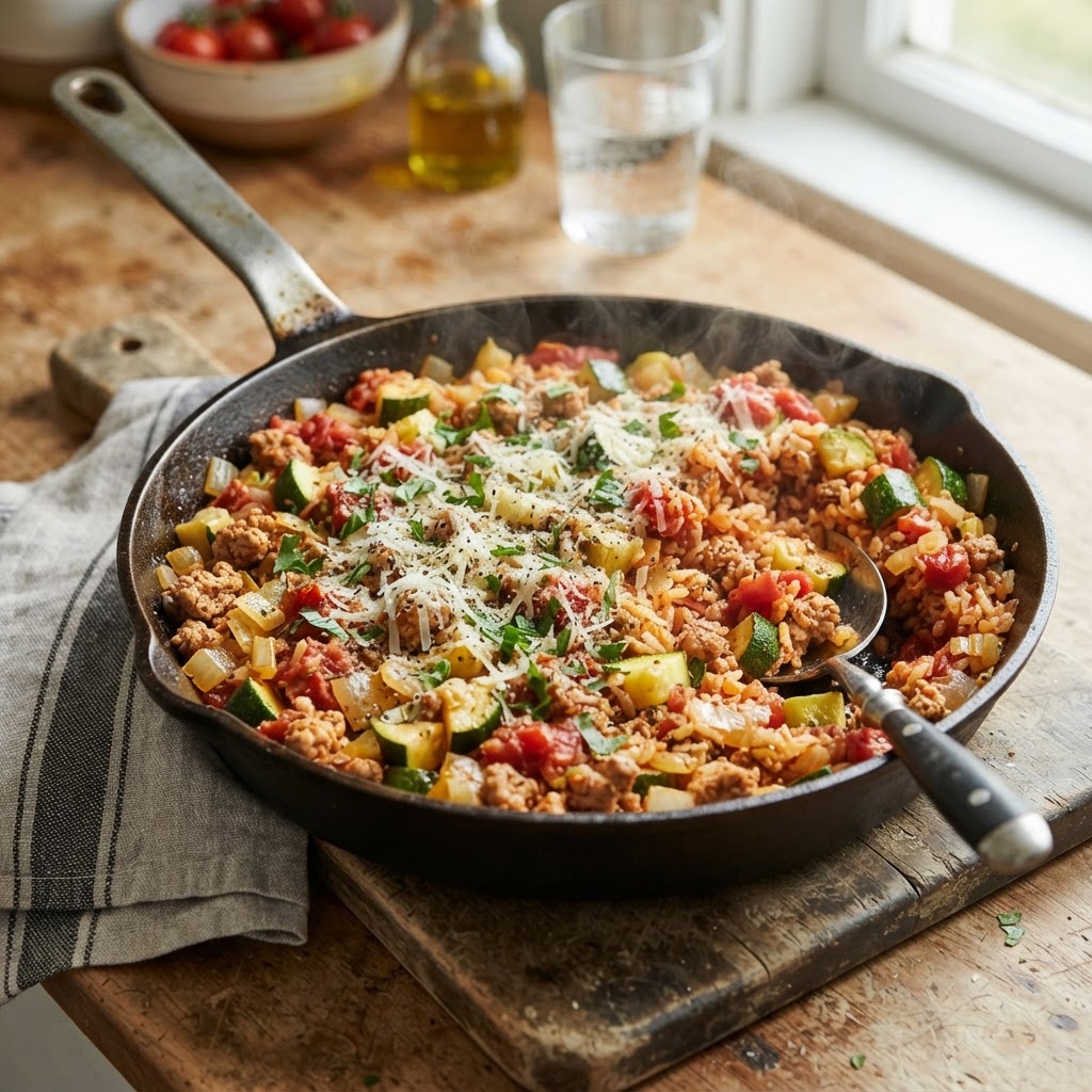 Ground Turkey Zucchini Rice Skillet