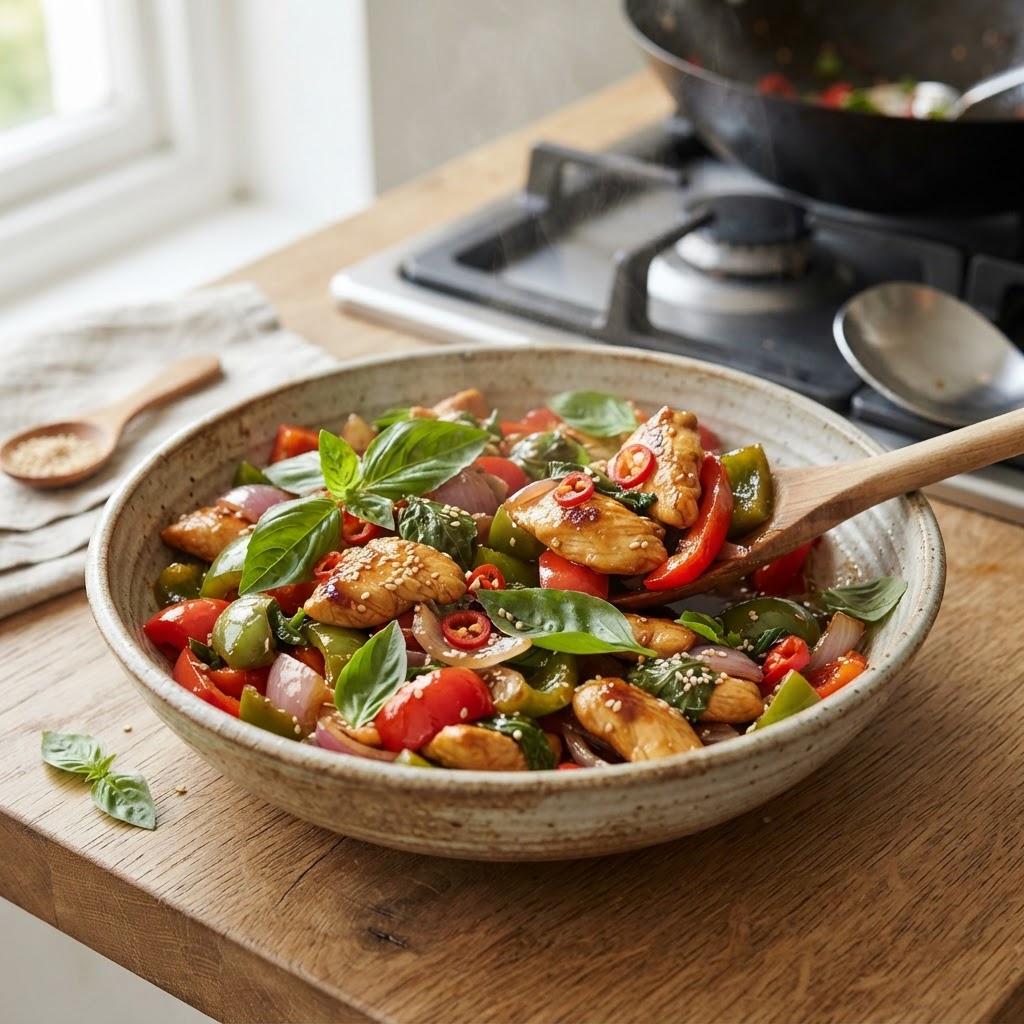 Basil Chicken Pepper Stir Fry