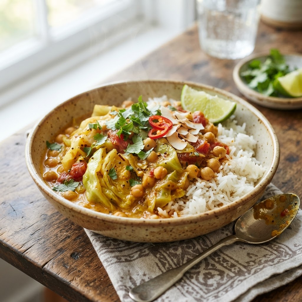 Cabbage and Chickpea Coconut Curry