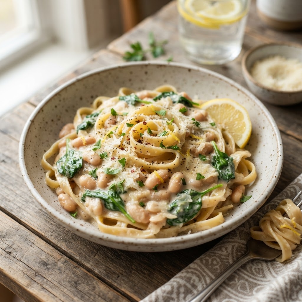 Cannellini Alfredo Pasta with Spinach