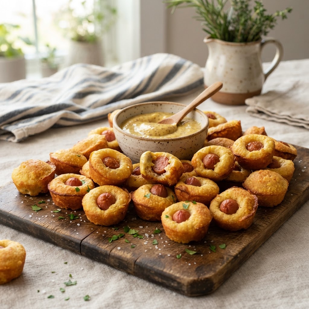Baked Mini Corn Dog Bites with Mustard Dip