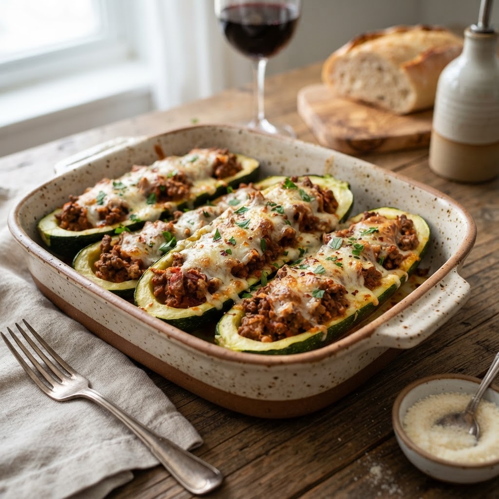 Ground Beef Parmesan Zucchini Boats