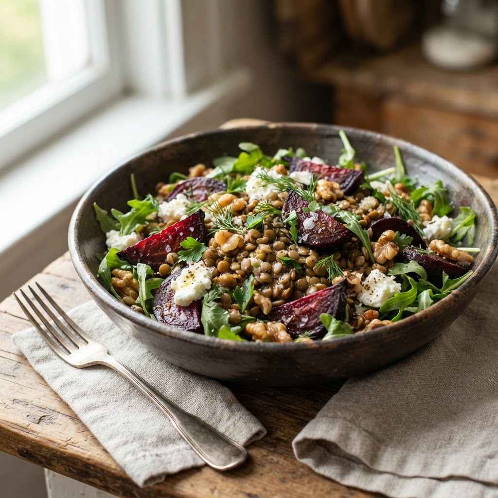 Warm Lentil Salad with Roasted Beets