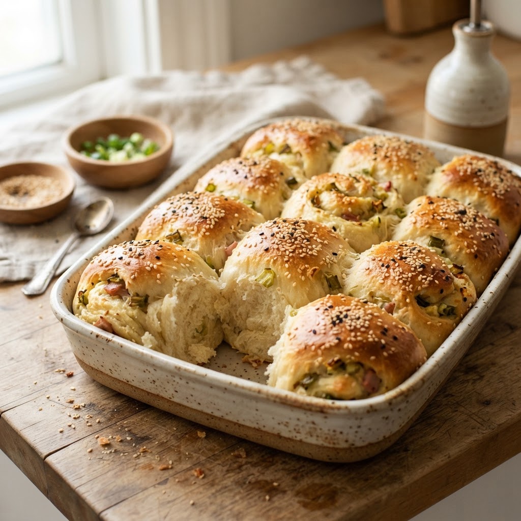 Sesame Scallion Milk Bread Rolls