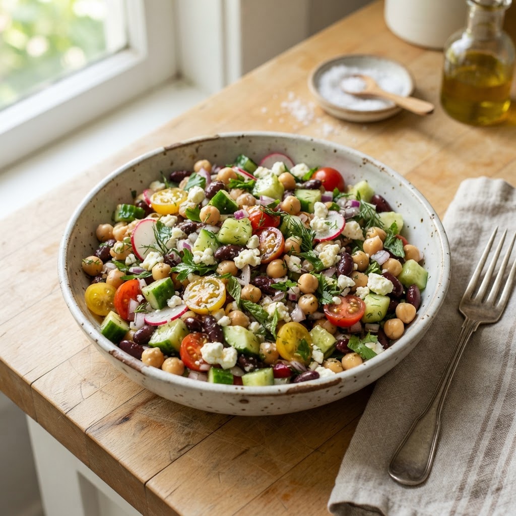 Dense Bean Salad with Chickpeas and Feta