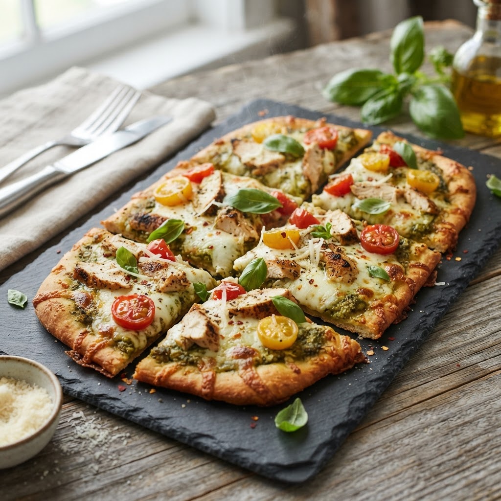Pesto Chicken Flatbread Pizza