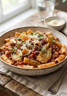 Turkey Bolognese with Roasted Fennel