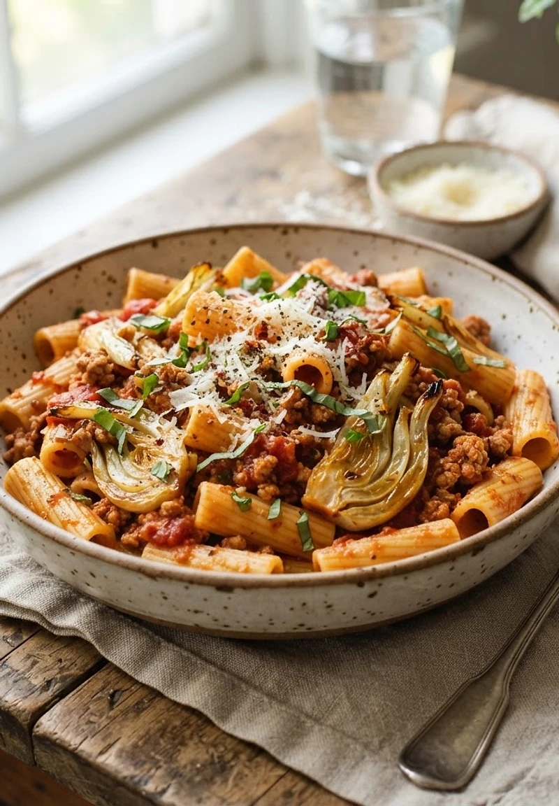 Turkey Bolognese with Roasted Fennel