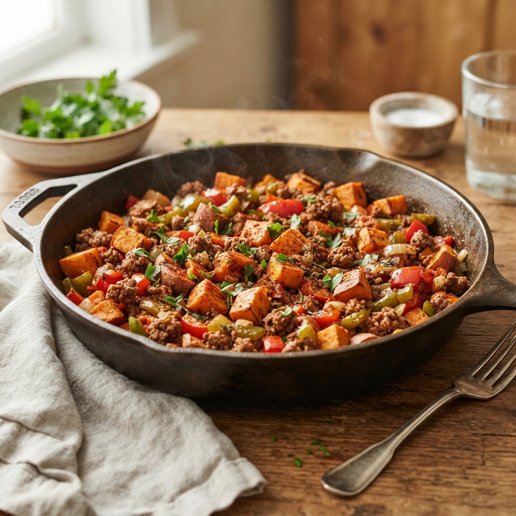 Ground Beef Sweet Potato Skillet