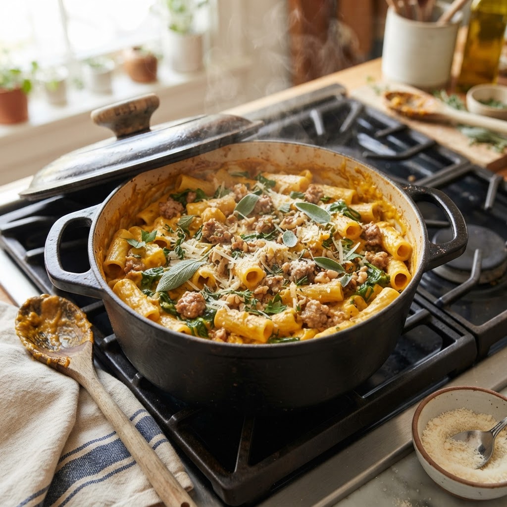 One Pot Pumpkin Sausage Pasta