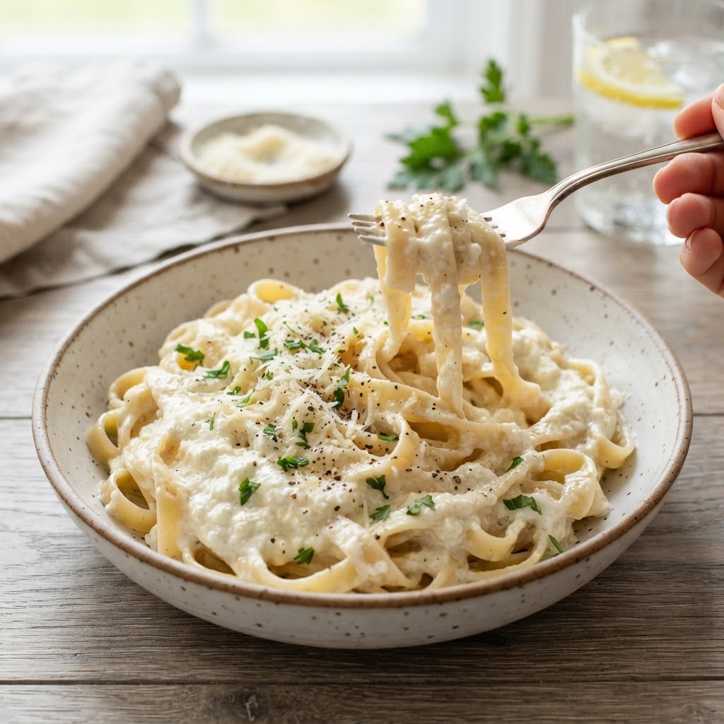 Cottage Cheese Alfredo Pasta