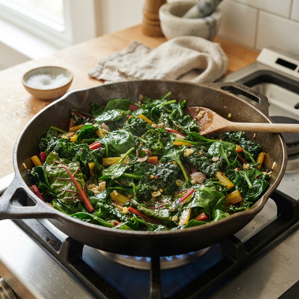 Leafy Greens: How to Sauté Spinach, Kale, and Chard Without Excess Water