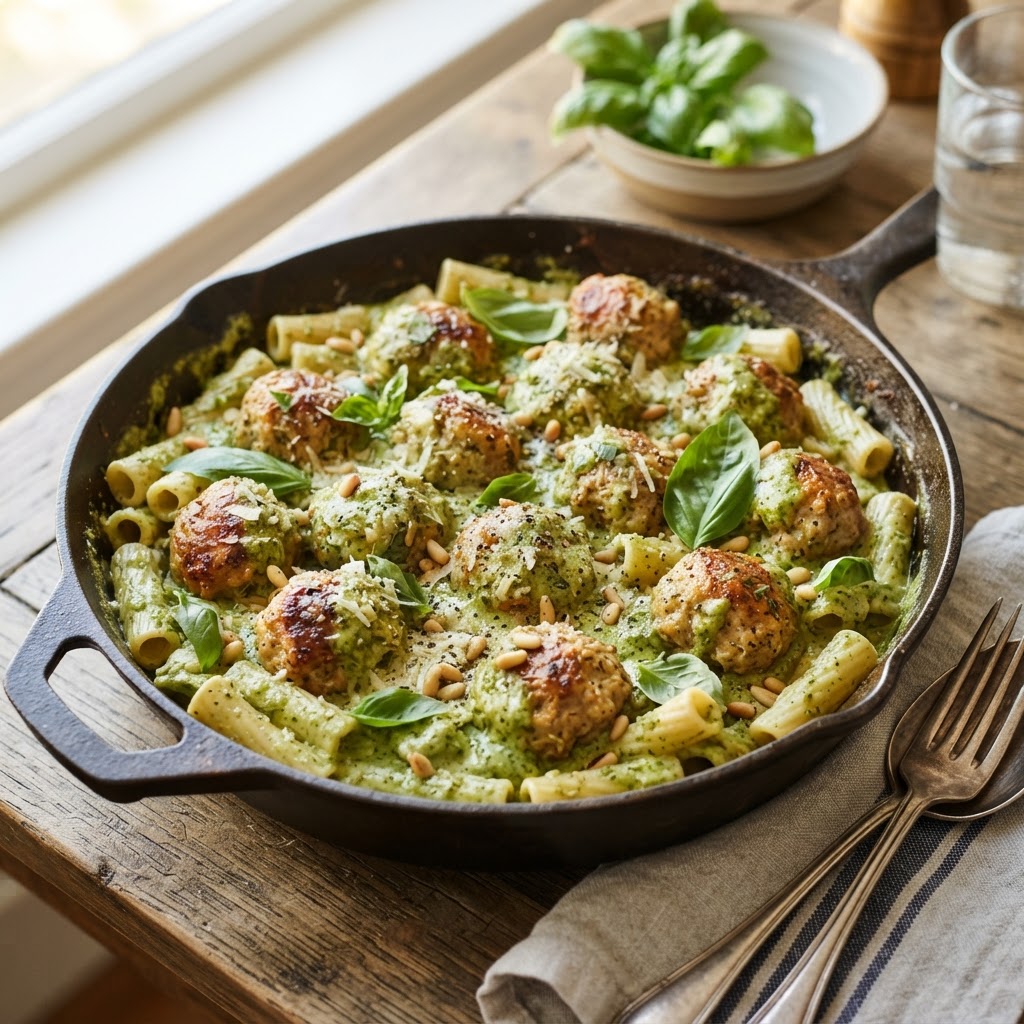 Creamy Pesto Turkey Meatballs