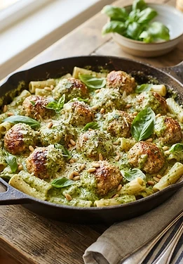 Creamy Pesto Turkey Meatballs
