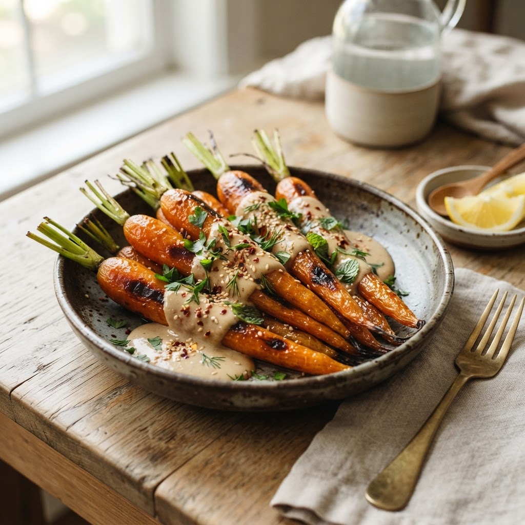 Roasted Carrots with Date Tahini Sauce