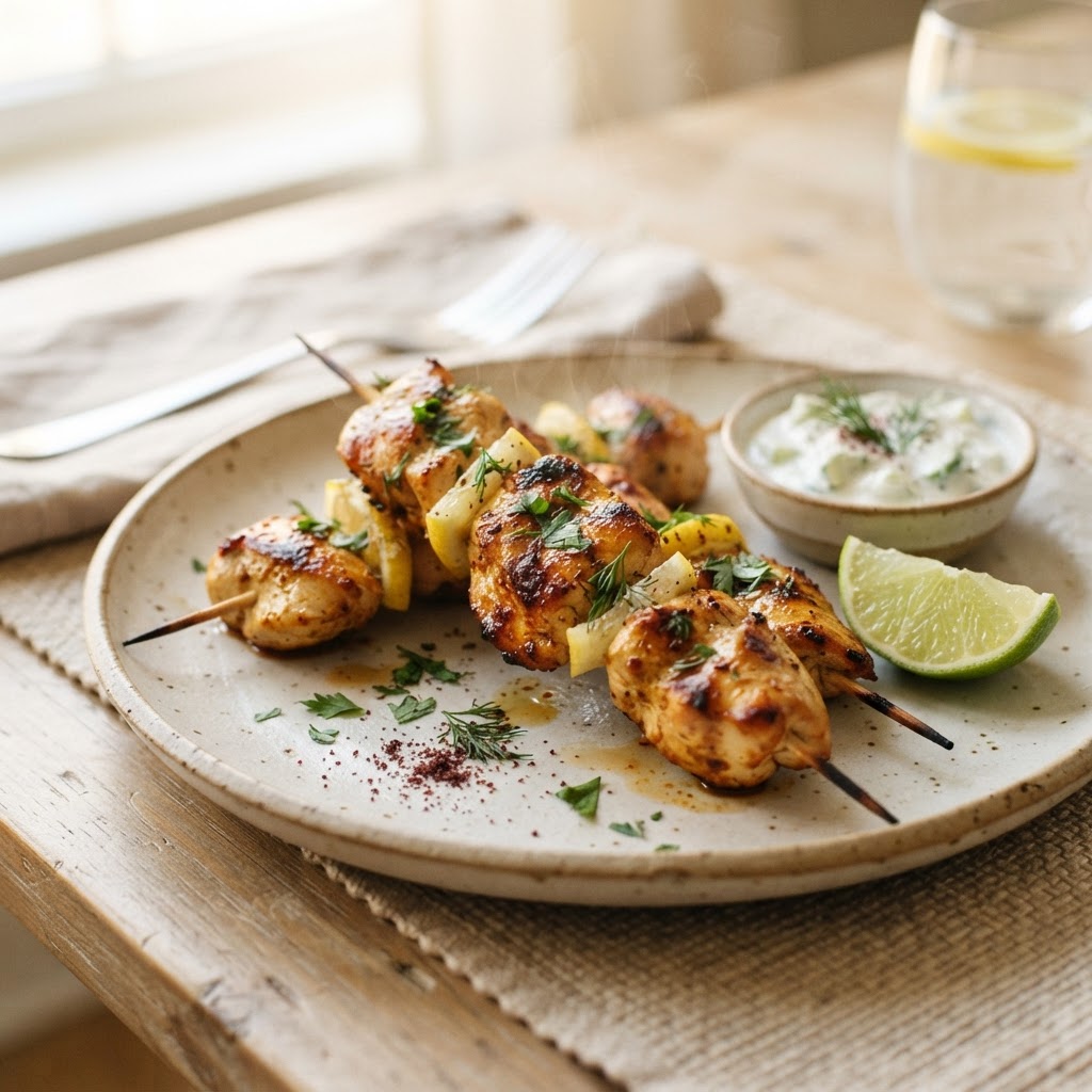 Mediterranean Yogurt-Marinated Chicken Skewers