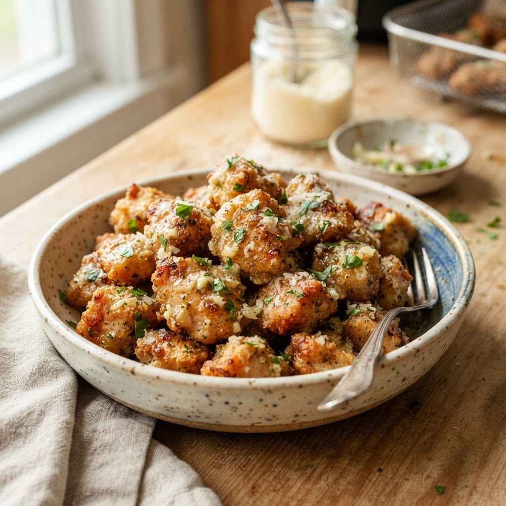 Air Fryer Garlic Parmesan Chicken Bites