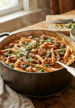 One Pot Creamy Tuscan Sausage Pasta
