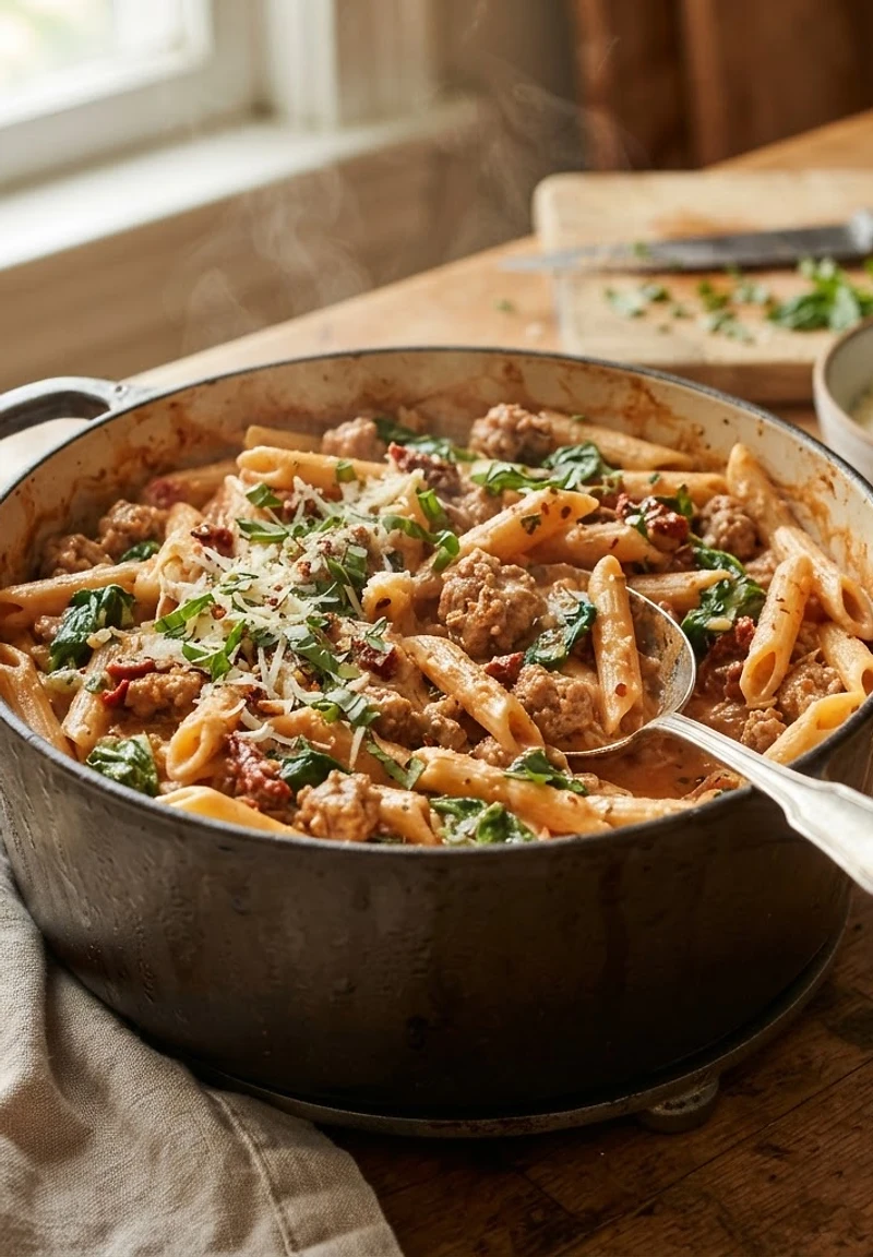 One Pot Creamy Tuscan Sausage Pasta