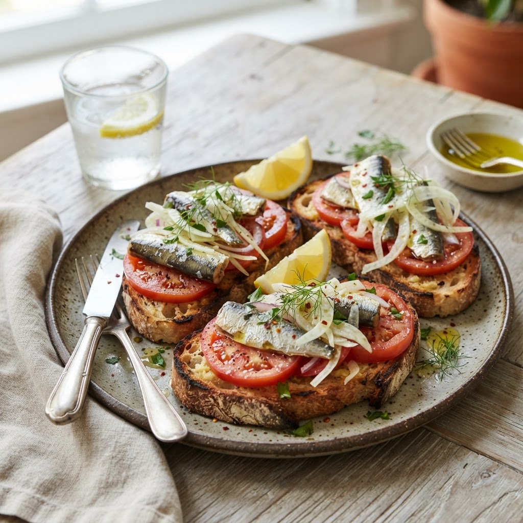 Tomato Sardine Toasts with Fennel