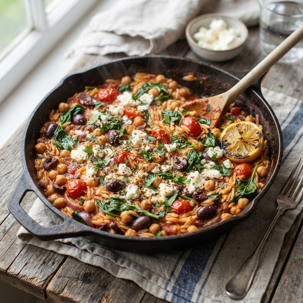 One-Pot Mediterranean Chickpea Orzo