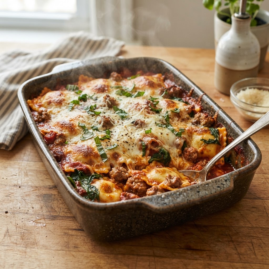 5-Ingredient Sausage Ravioli Bake