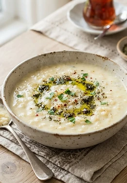Turkish Yogurt Soup with Rice and Mint