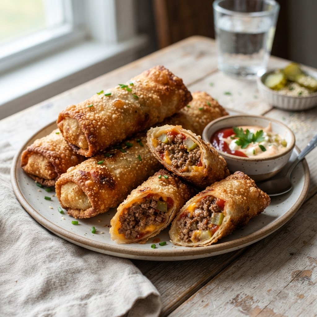Air Fryer Cheeseburger Egg Rolls