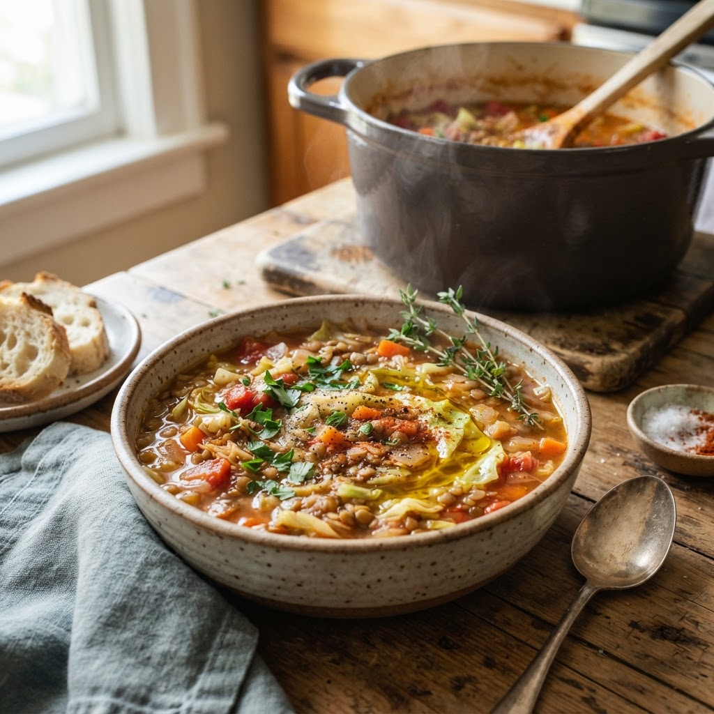 Smoky Cabbage Lentil Soup with Paprika