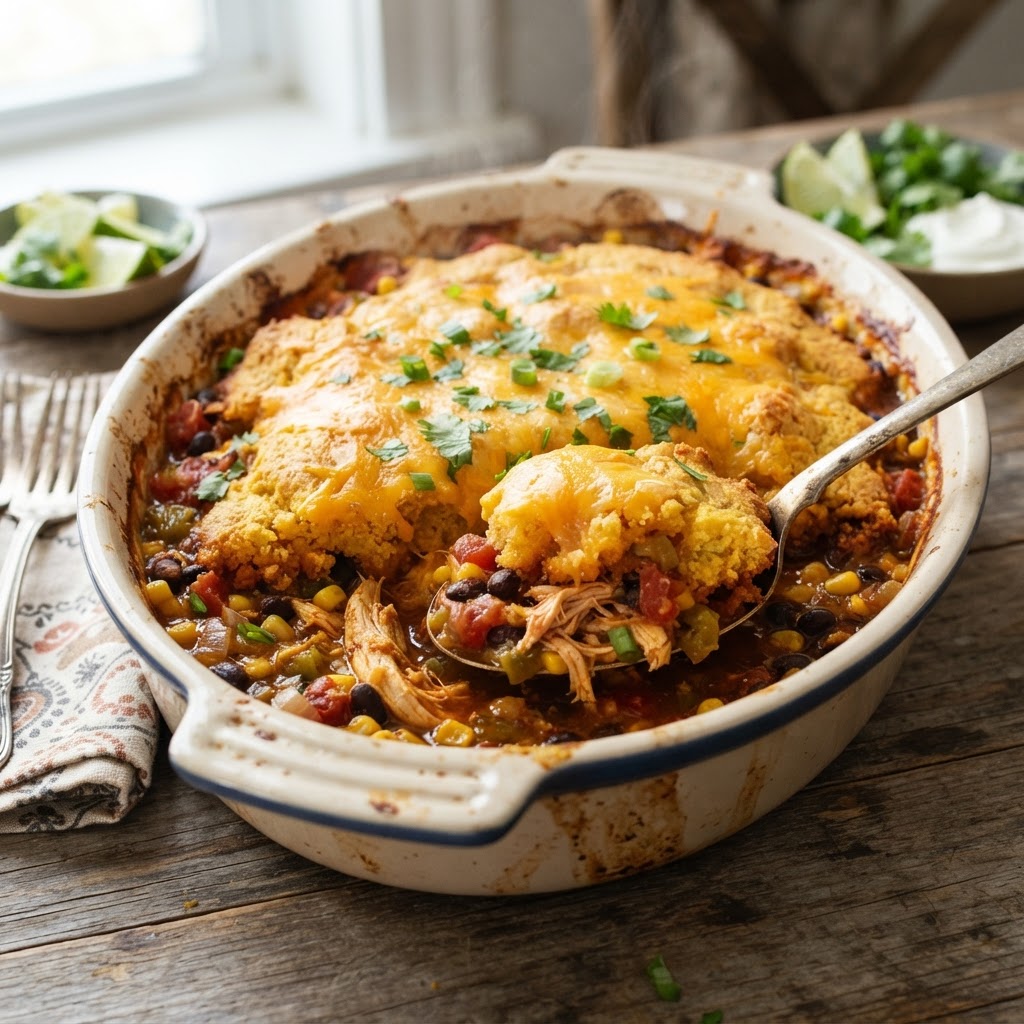 Chicken Tamale Pie with Cornbread Topping