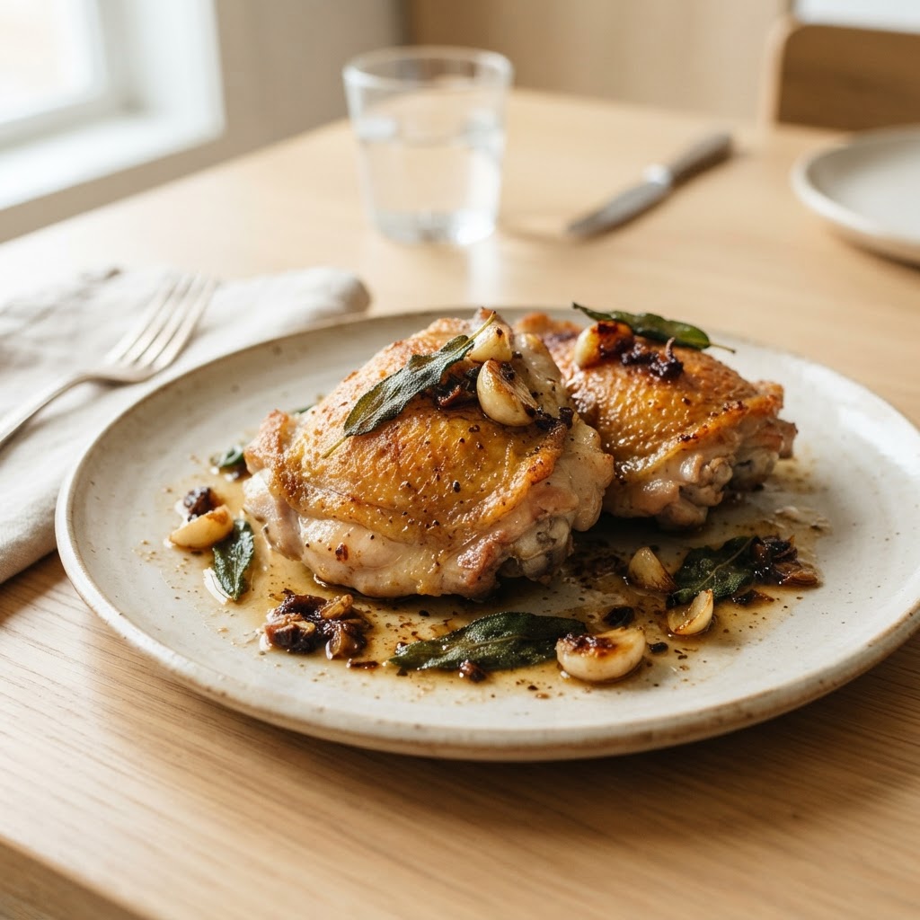 Pan-Seared Chicken Thighs with Garlic-Sage Brown Butter