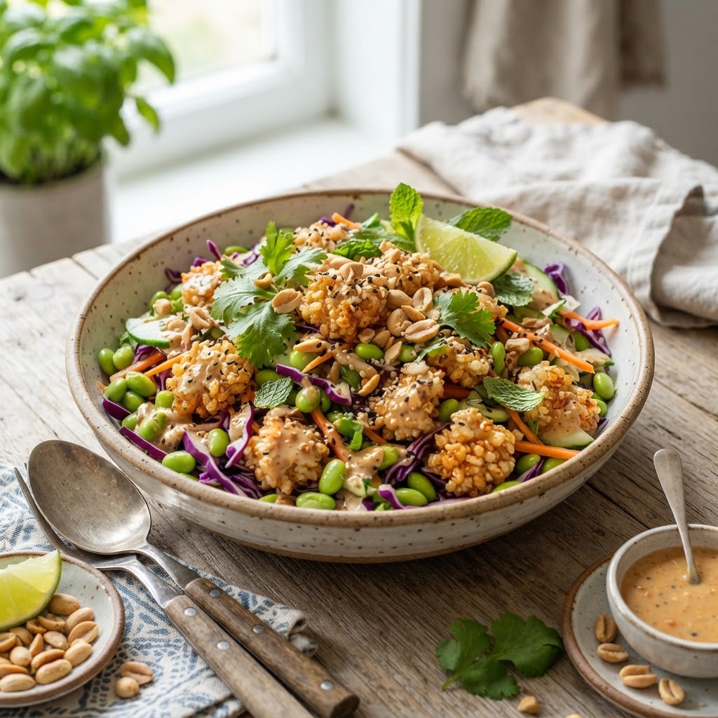 Crispy Rice Salad with Edamame and Peanut-Lime Dressing