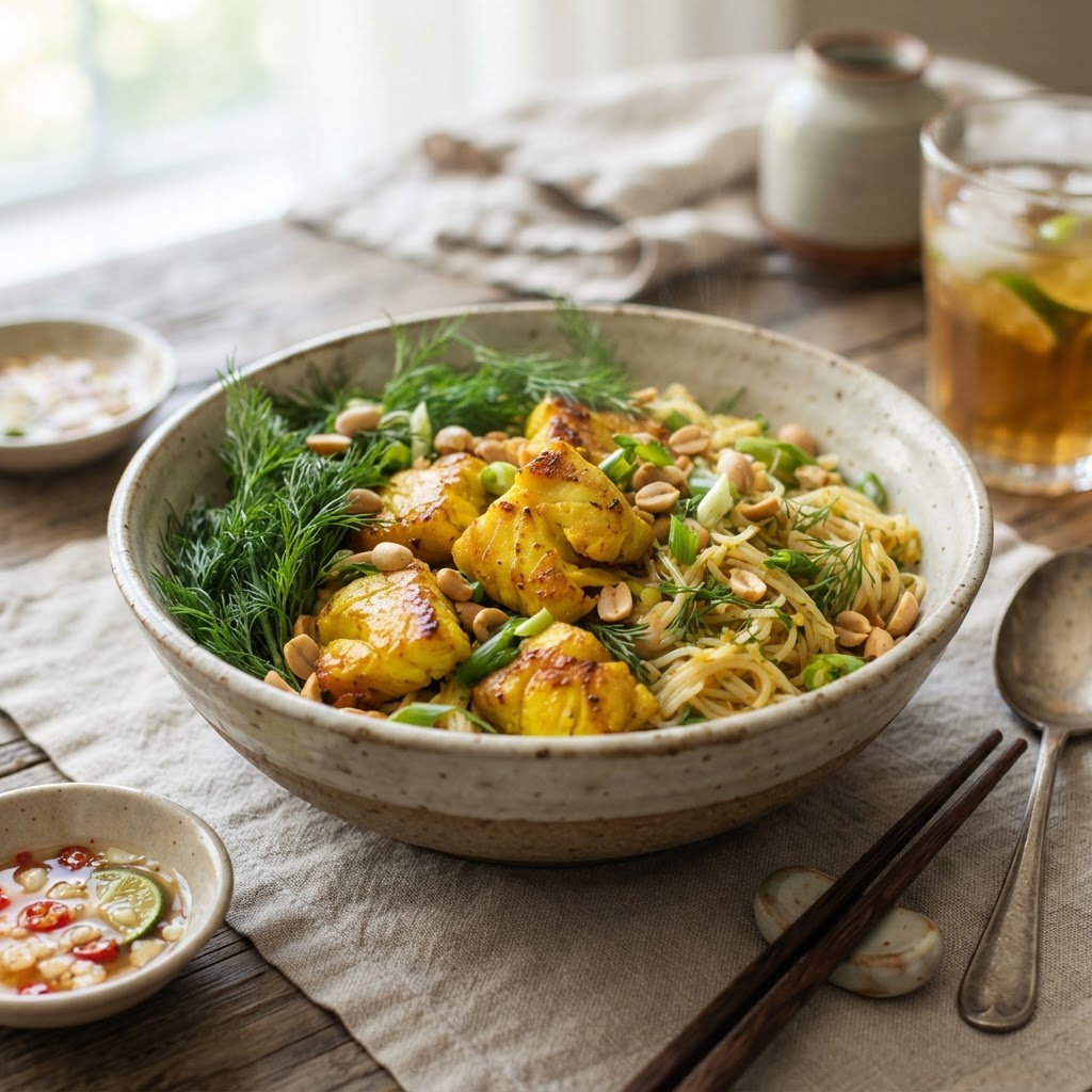 Vietnamese Turmeric Fish with Dill and Rice Noodles