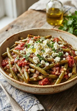Braised Green Beans with Tomato and Feta