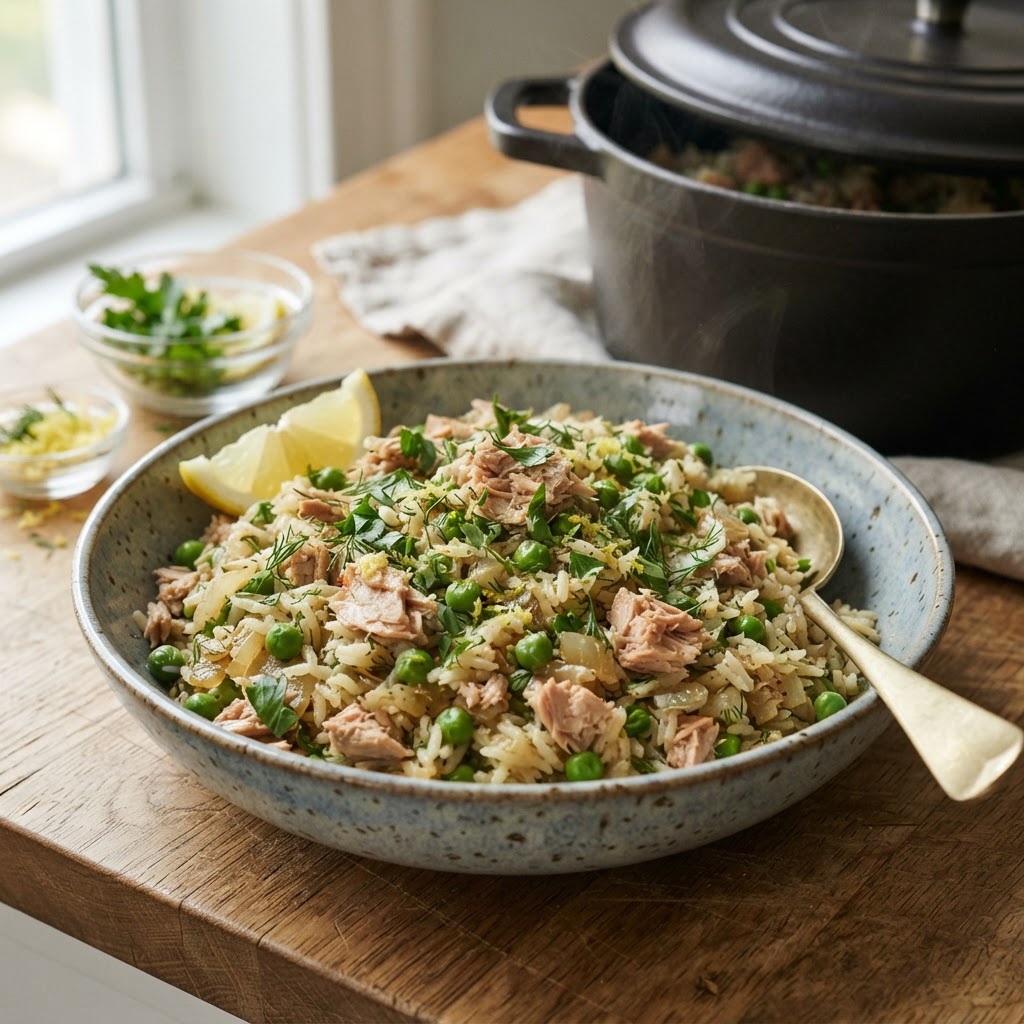 Canned Tuna and Pea Lemon Rice