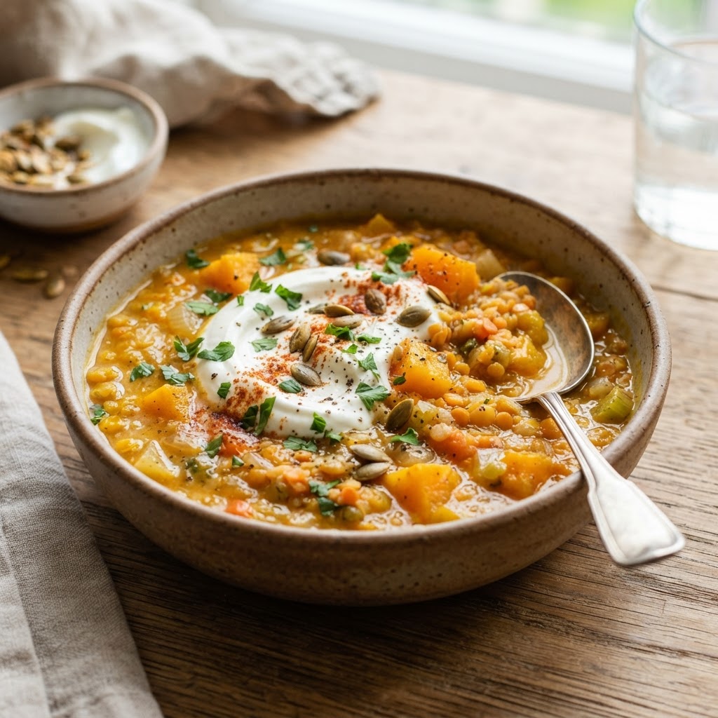 High-Protein Butternut Lentil Soup