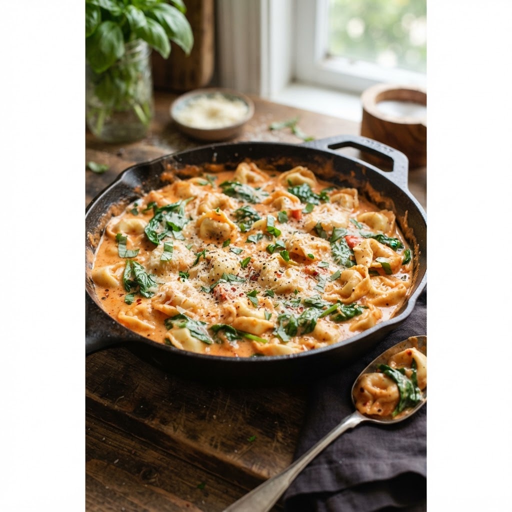 One-Pan Creamy Tortellini with Spinach