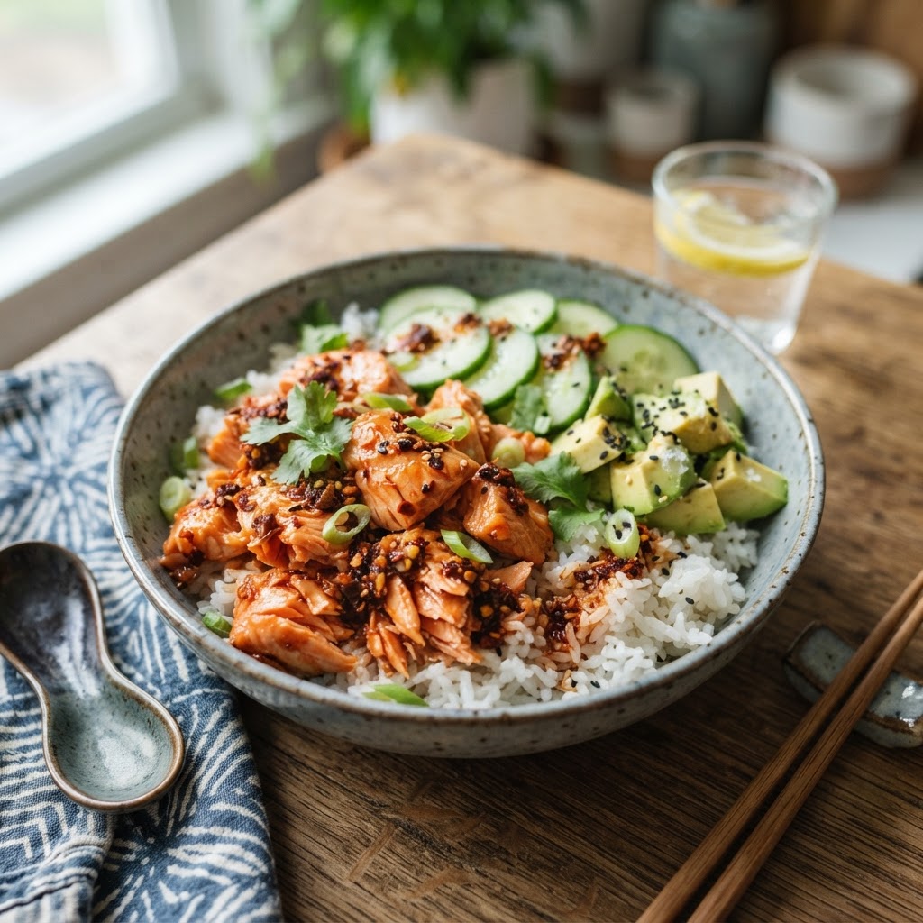 Chili Crisp Salmon Rice Bowls