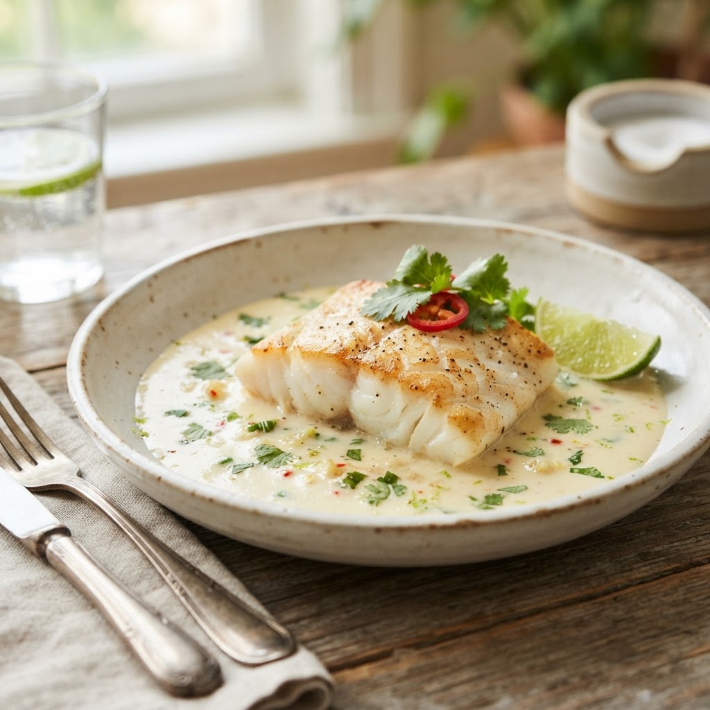 Pan-Seared Halibut with Coconut Lime Sauce