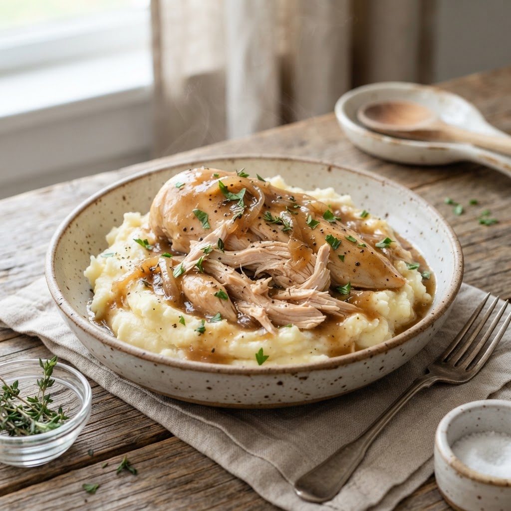 Slow Cooker Chicken and Gravy with Mashed Potatoes