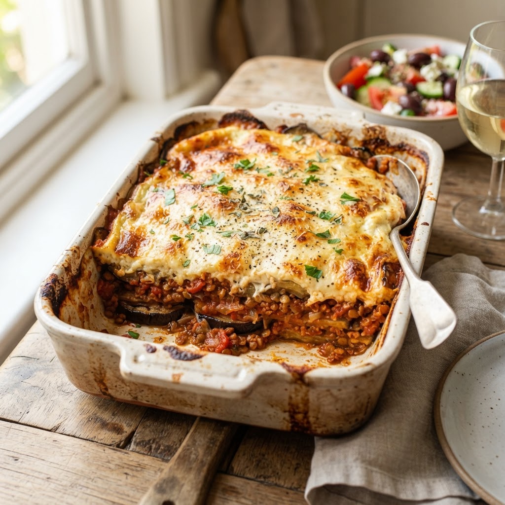 Roasted Eggplant Lentil Moussaka