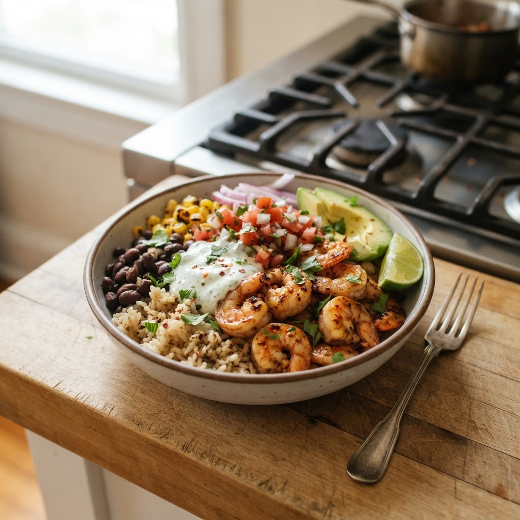 High Protein Shrimp Burrito Bowl